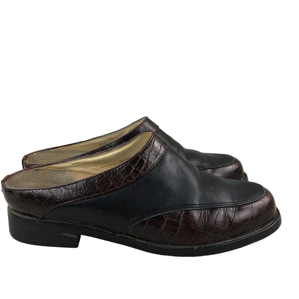 Ariat Women's Size 6.5B Black Leather Brown Croc Closed Toe Slip On Mules 94302